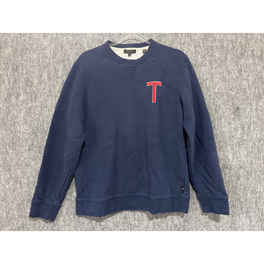 Ted Baker London Mens Welloe Navy Blue Varsity T Patch Cotton Sweatshirt Sz 3 S